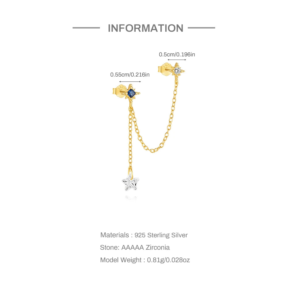 Two-hole dangling chain earring with stars
