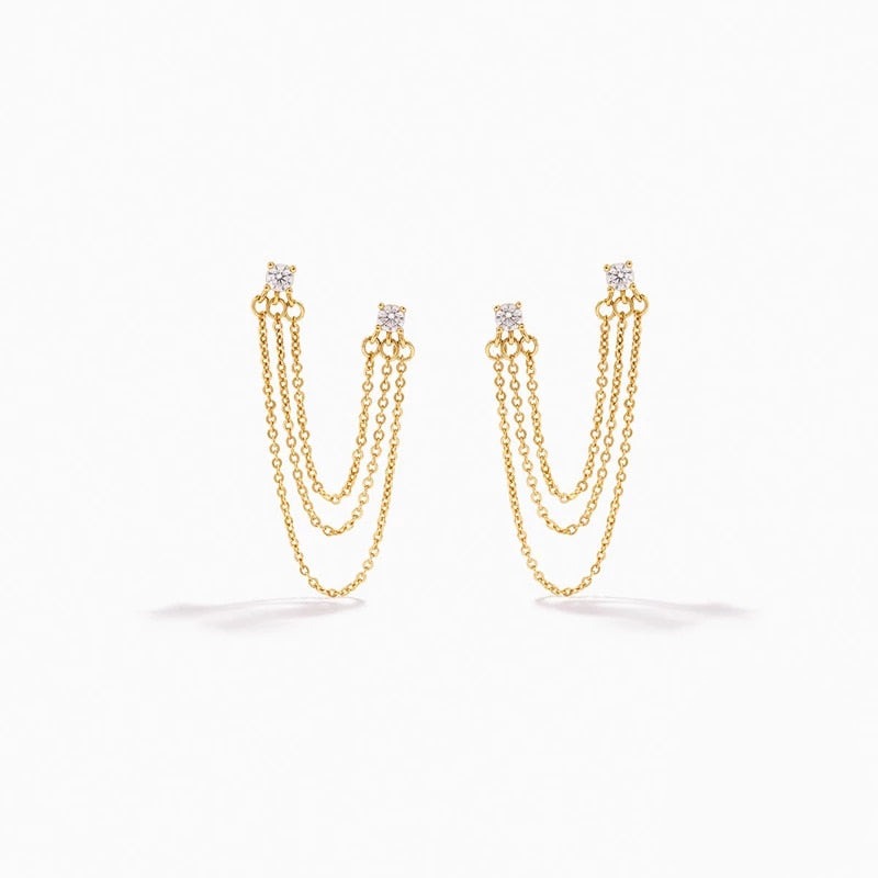 Boucle d'oreille 2 trous en argent Sterling 925 avec cristal