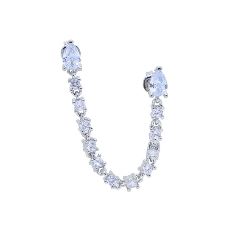 Boucle d’oreille chaine 2 trous avec cristal - Platine