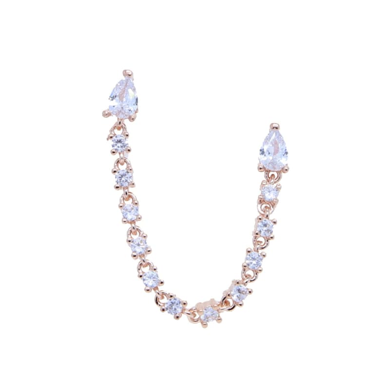 Boucle d’oreille chaine 2 trous avec cristal - Or rose