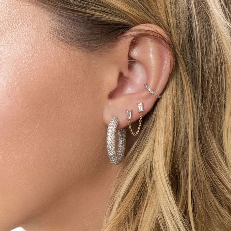 Boucle d’oreille chaine 2 trous dorée - Blanc