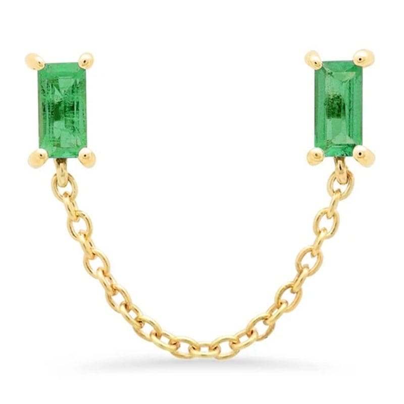 Boucle d’oreille chaine 2 trous dorée