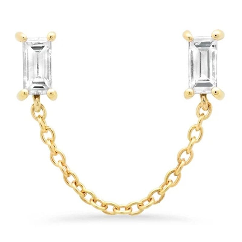 Boucle d’oreille chaine 2 trous dorée