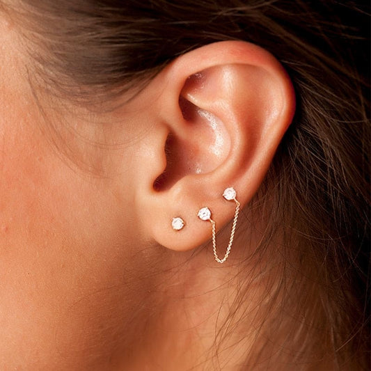 Boucle d’oreille chaine 2 trous en argent - Or