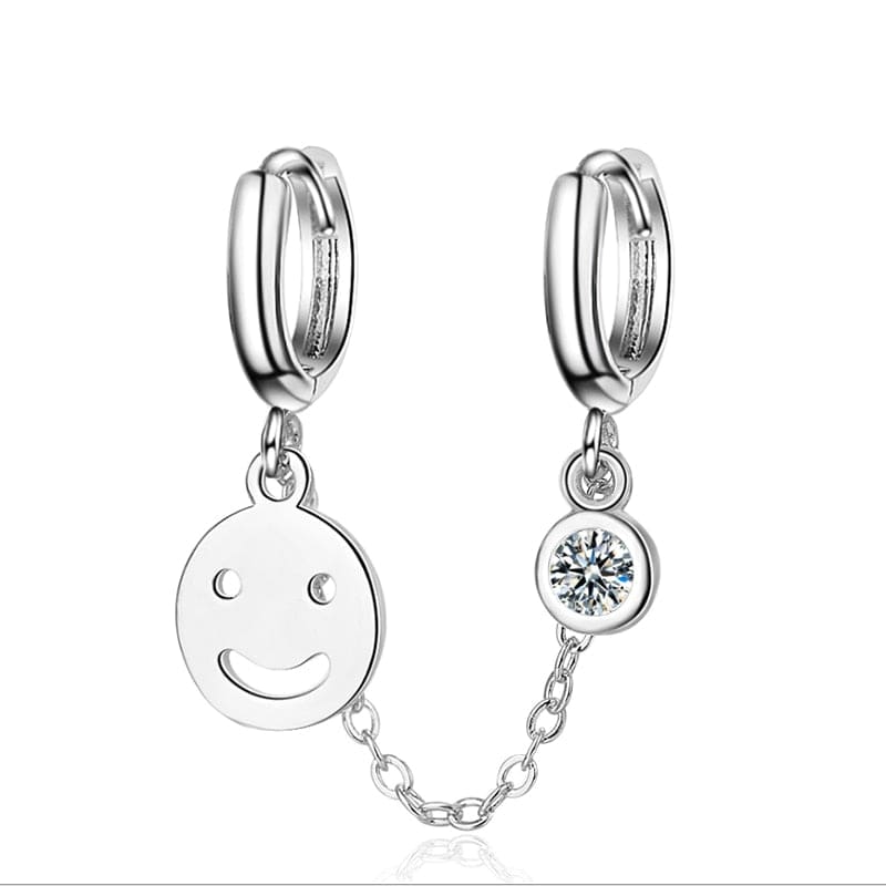 Boucle d’oreille chaine 2 trous visage souriant