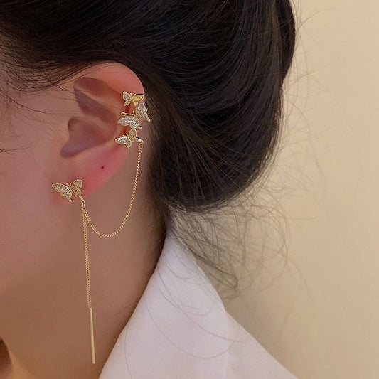 Boucle d’oreille chaine avec papillons