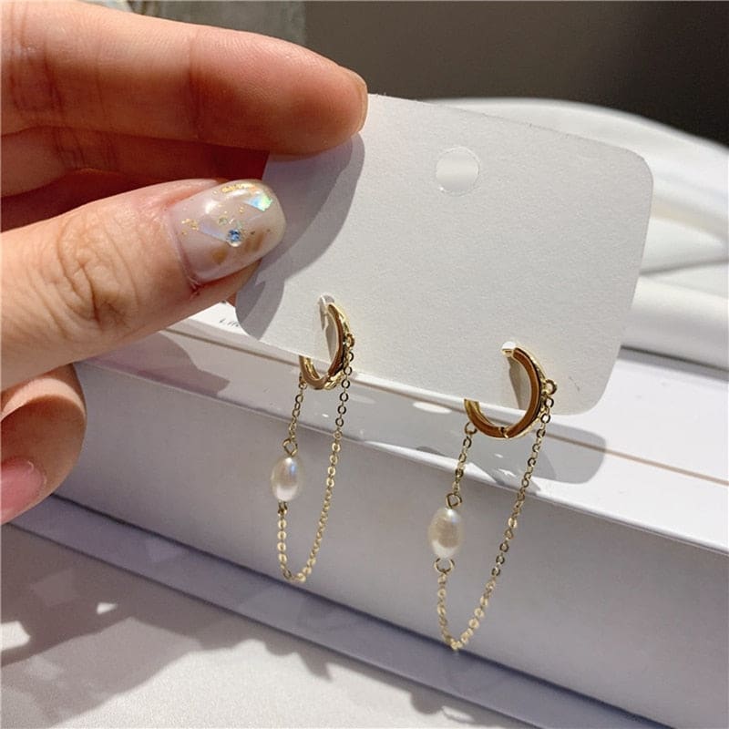 Boucle d’oreille chaine avec perle