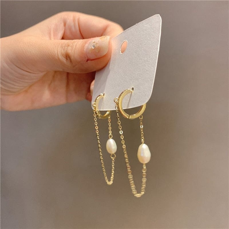 Boucle d’oreille chaine avec perle