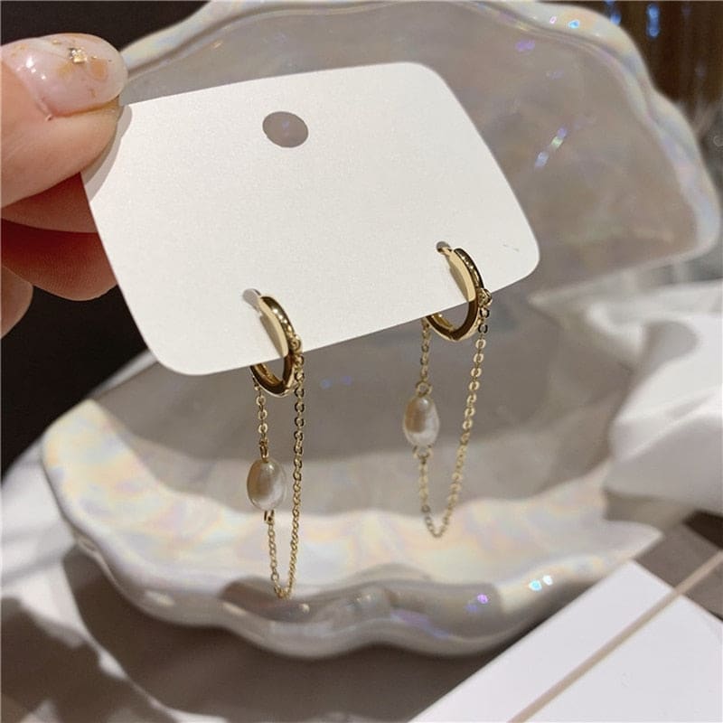 Boucle d’oreille chaine avec perle