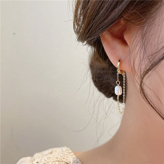 Boucle d’oreille chaine avec perle