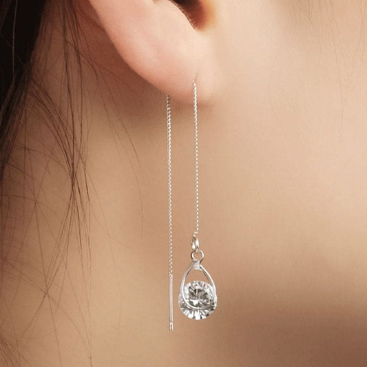 Boucle d’oreille chaine pendante avec cristal - Argent