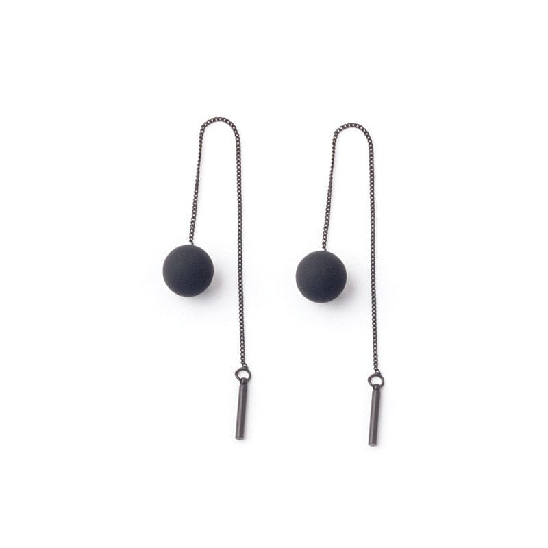 Boucle d’oreille chaine pendante boule noire