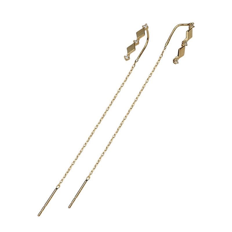 Boucle d’oreille chaine traversante losange doré