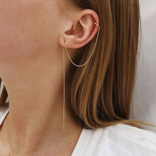 Boucle d’oreille chaine traversante or