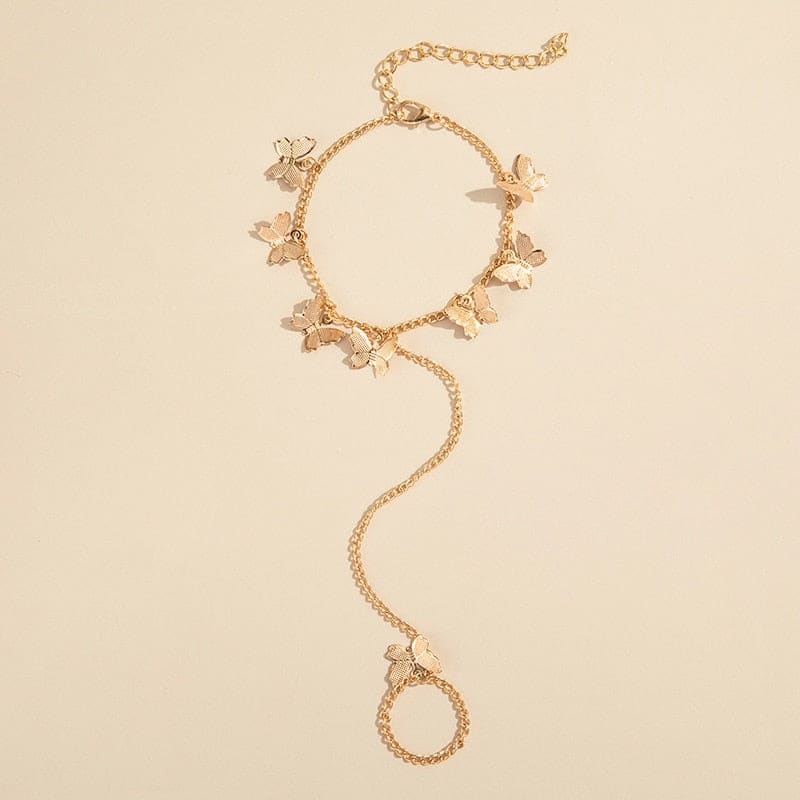 Bracelet bague chaine main or