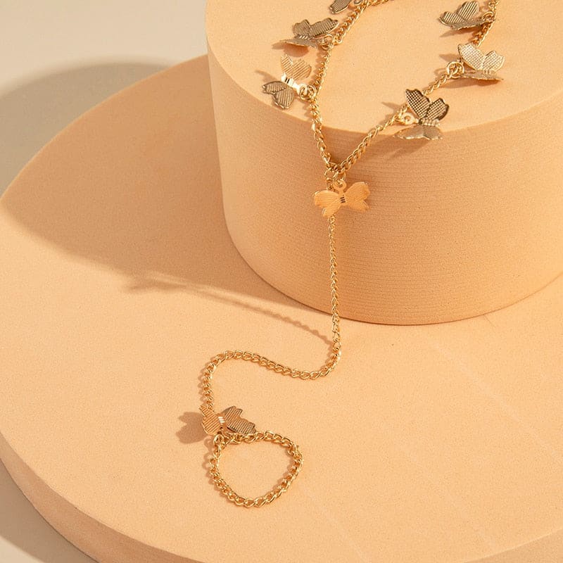 Bracelet bague chaine main or