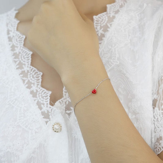 Bracelet chaine avec coeur - Rouge