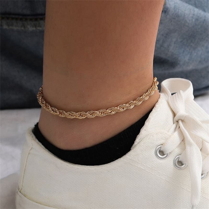 Chaine de cheville torsadée - Or