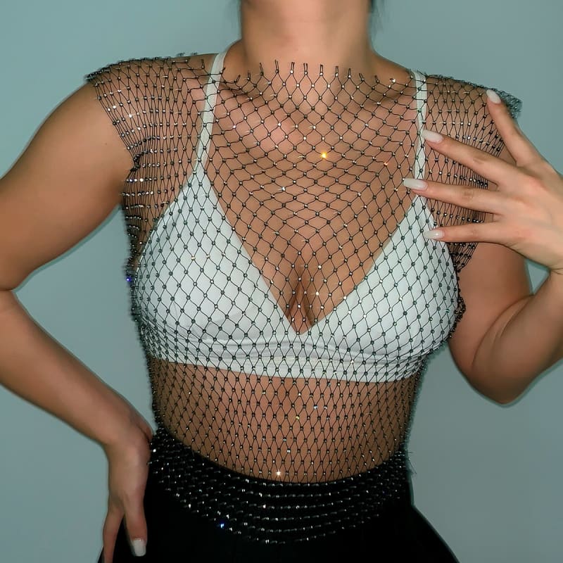 Chaine de corps en maille noir avec strass