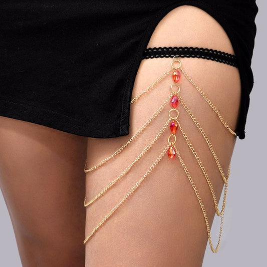 Chaine de cuisse aux perles rouges