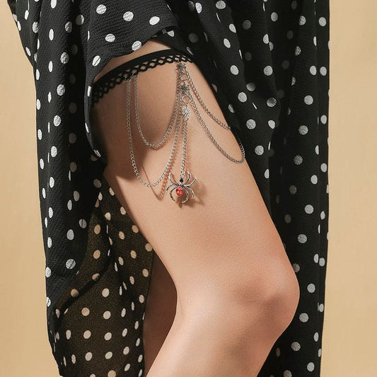 Chaine de cuisse avec araignée strass rouge