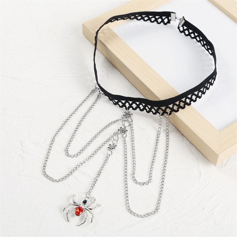 Chaine de cuisse avec araignée strass rouge
