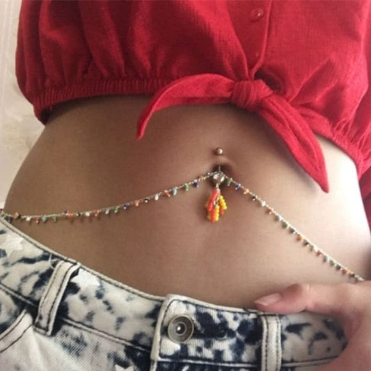 Chaine de taille nombril avec piercing fantaisie