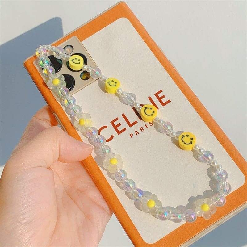Chaine de téléphone perlée jaune universelle - 2