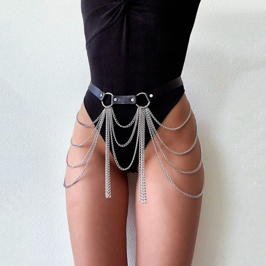 Harnais ceinture en cuir avec chaines superposéees