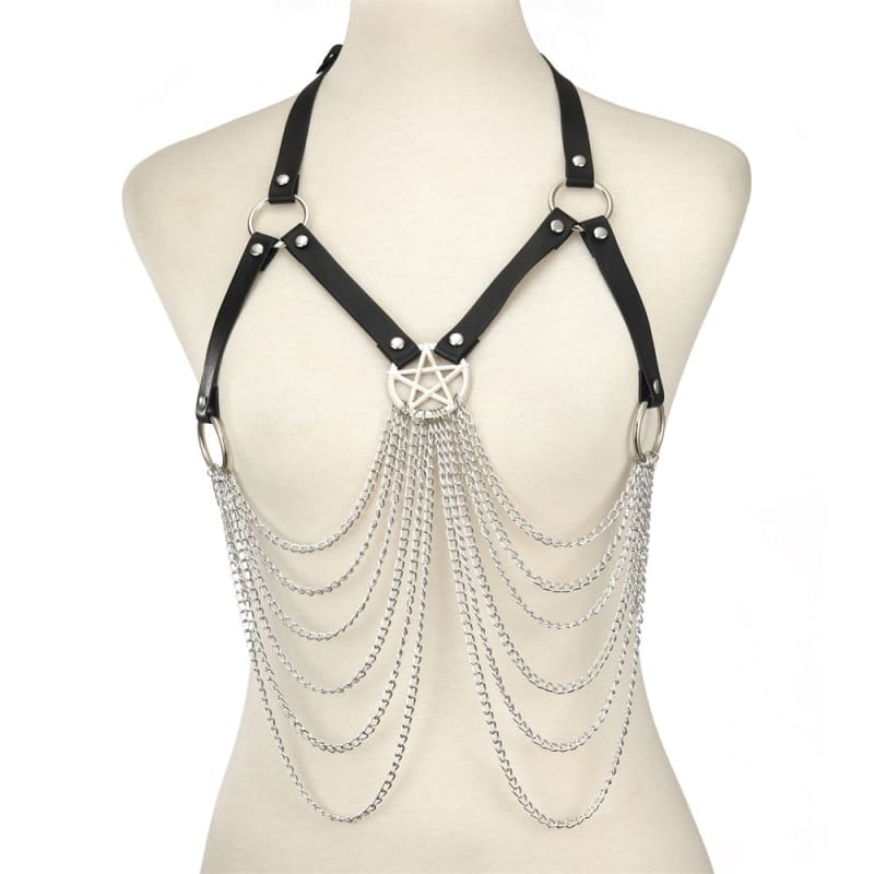Harnais en cuir pour poitrine avec longues chaines