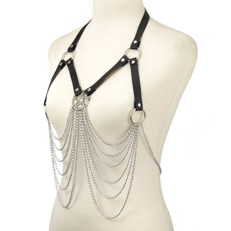 Harnais en cuir pour poitrine avec longues chaines