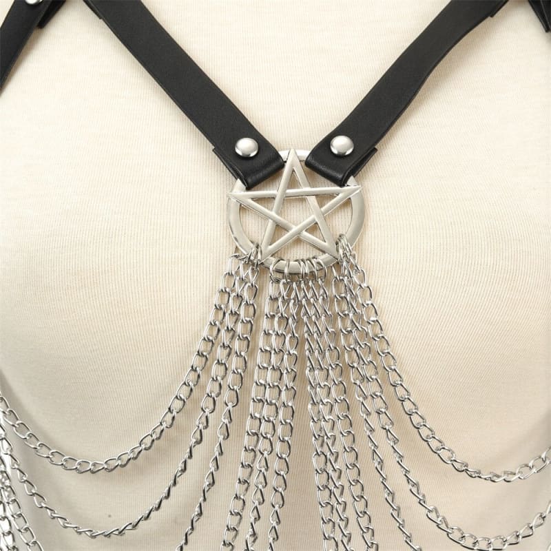 Harnais en cuir pour poitrine avec longues chaines