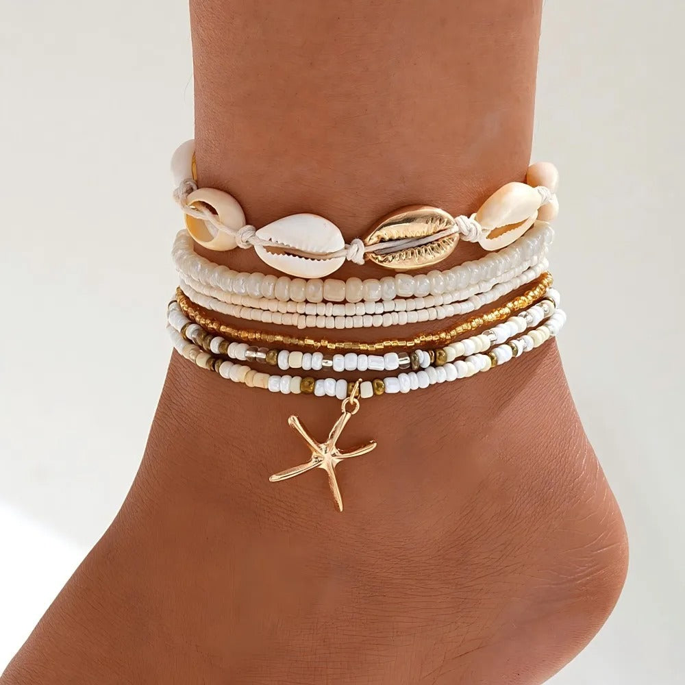 Chaine de cheville coquillage doré