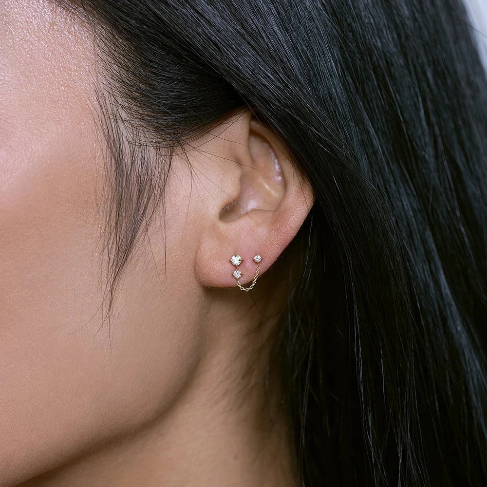Silver chain earring with 2 holes