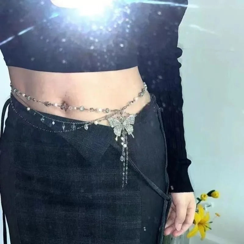 Ceinture chaine perle et papillon