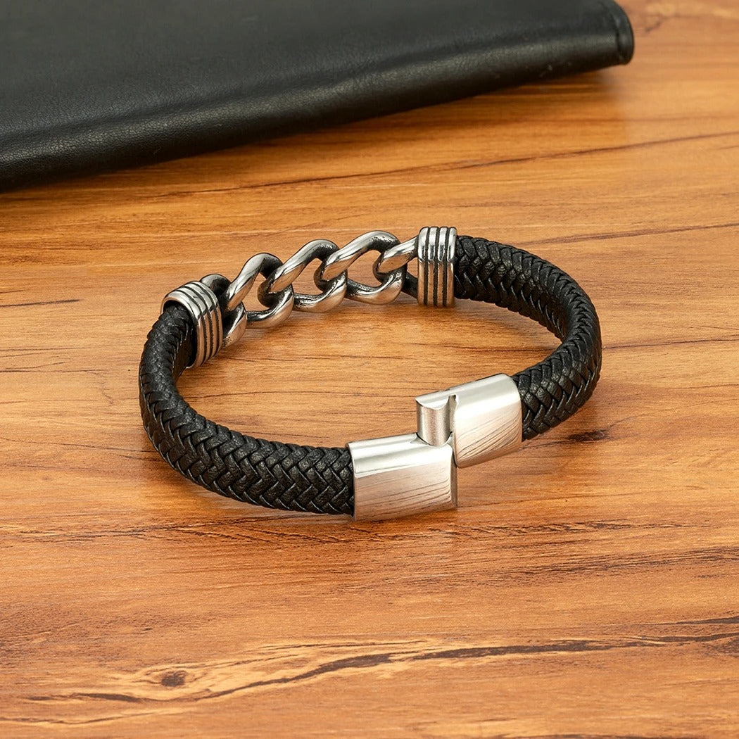 Bracelet chaine moto cuir