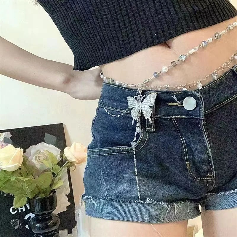 Ceinture chaine perle et papillon