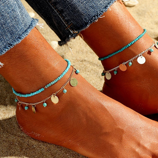 Chaine de cheville bleue