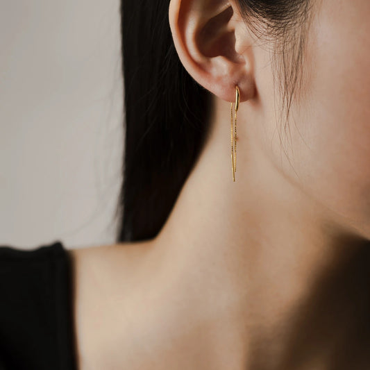 Boucle d'oreille chaine traversante or