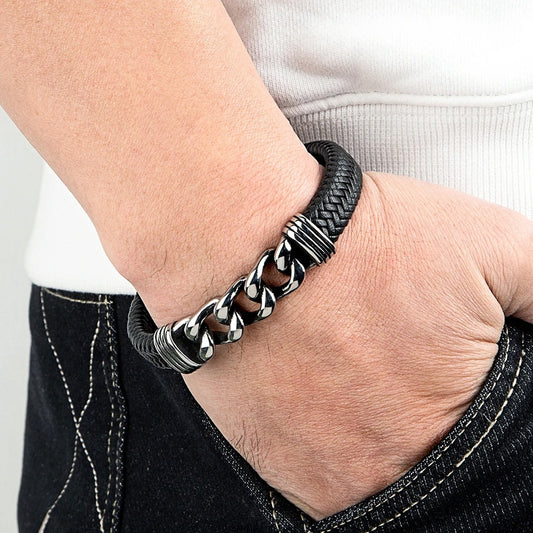 Bracelet chaine moto cuir