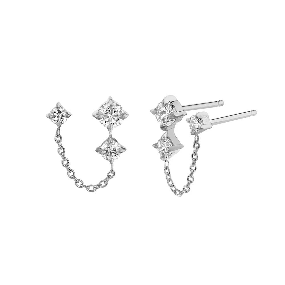 Silver chain earring with 2 holes
