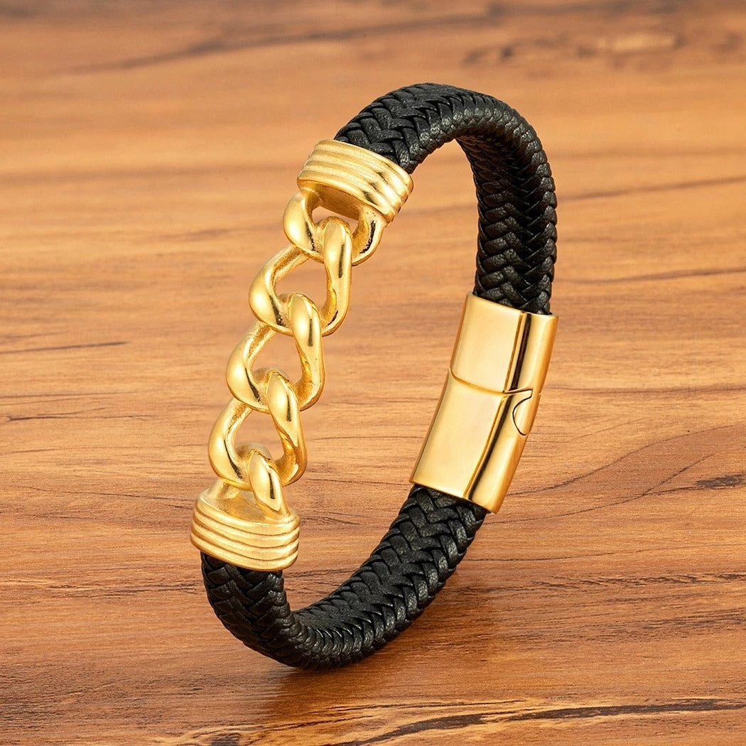 Bracelet chaine moto cuir