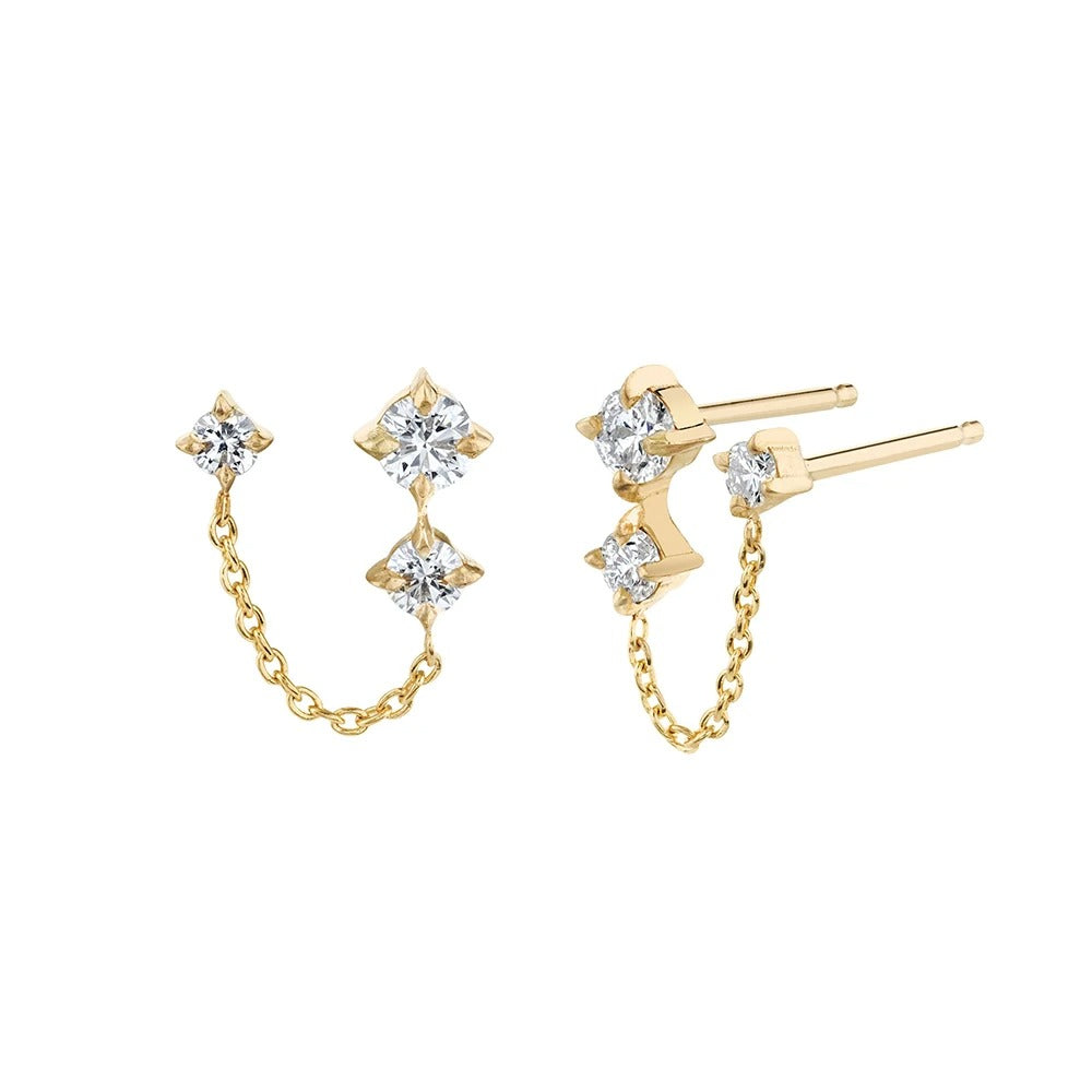 Silver chain earring with 2 holes