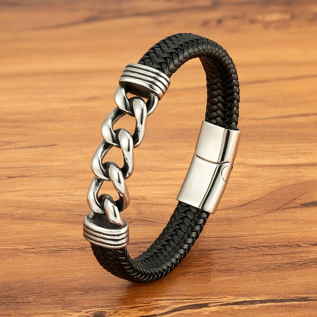 Bracelet chaine moto cuir