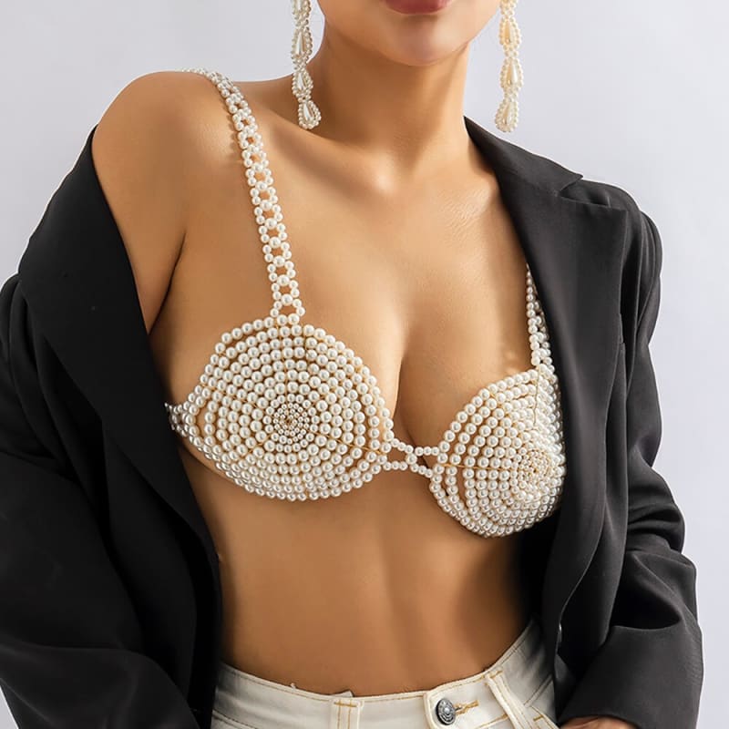 Soutien gorge avec perles blanches