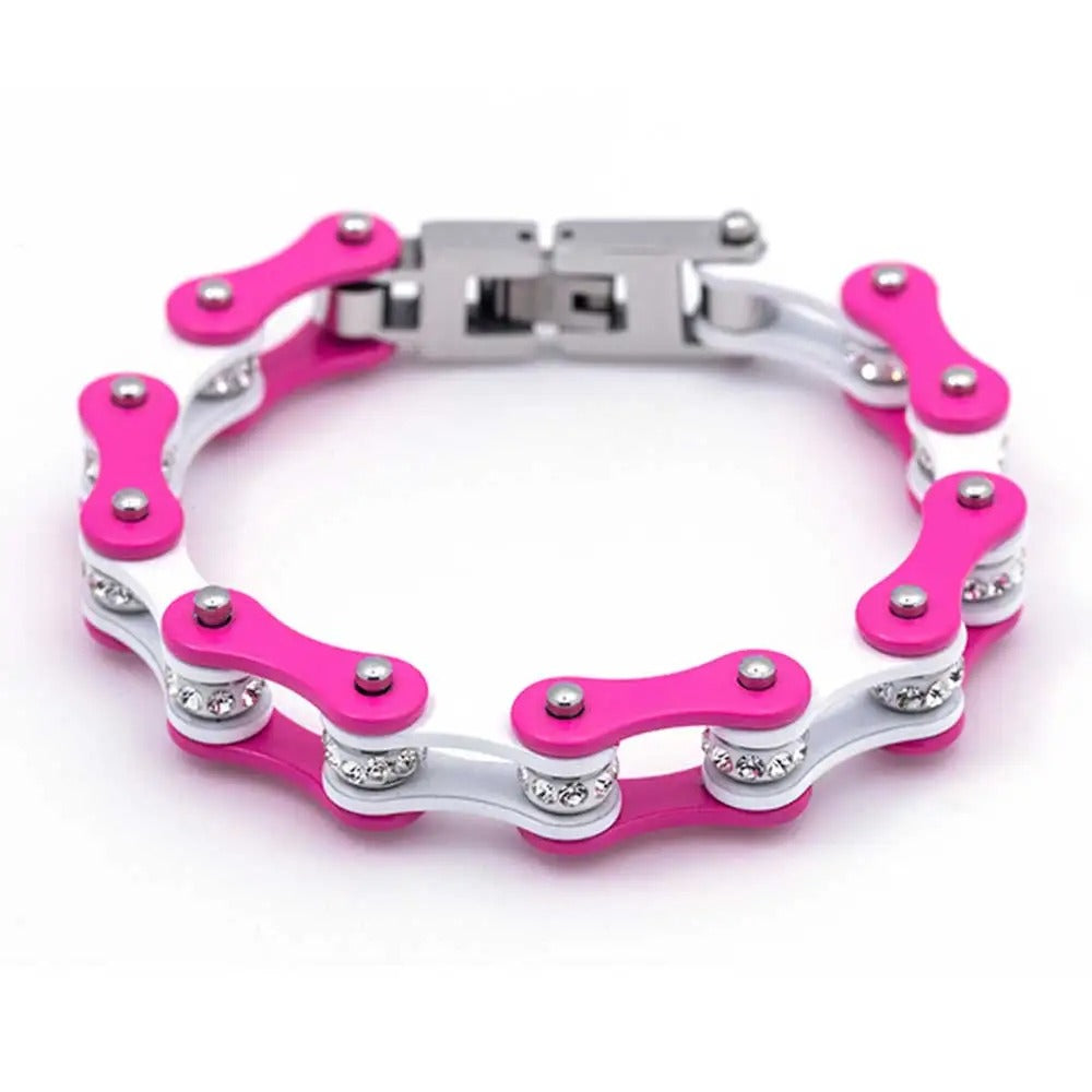 Bracelet chaine moto rose