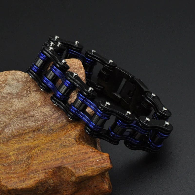 Bracelet chaine de moto 22cm bleu