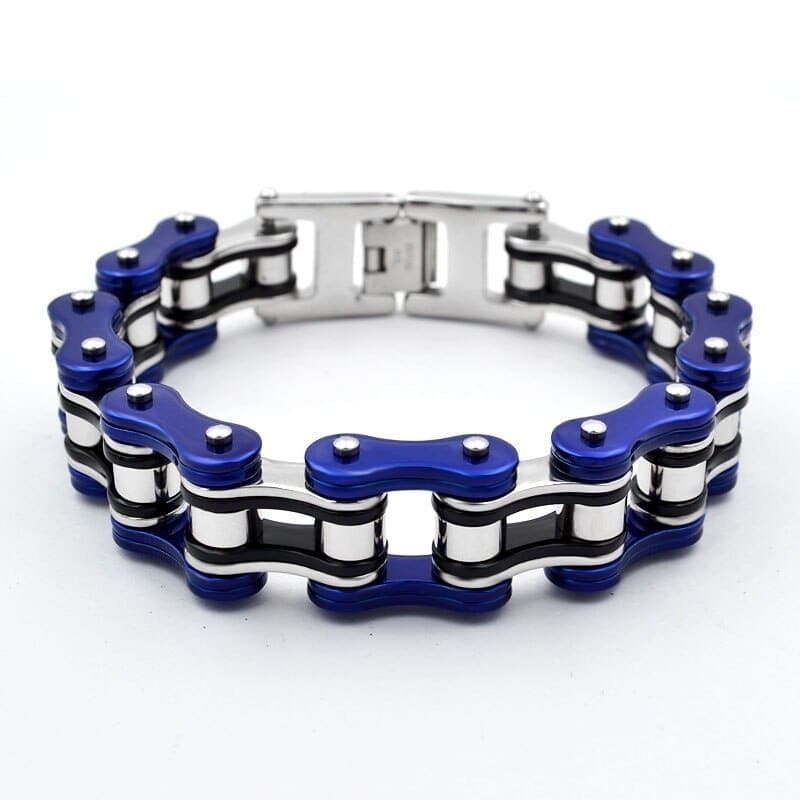 Bracelet chaine de moto enfant - Bleu/Argent/Noir