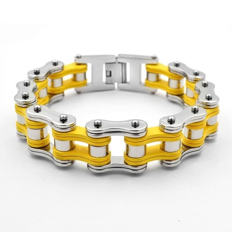 Bracelet chaine de moto enfant - Argent/Jaune