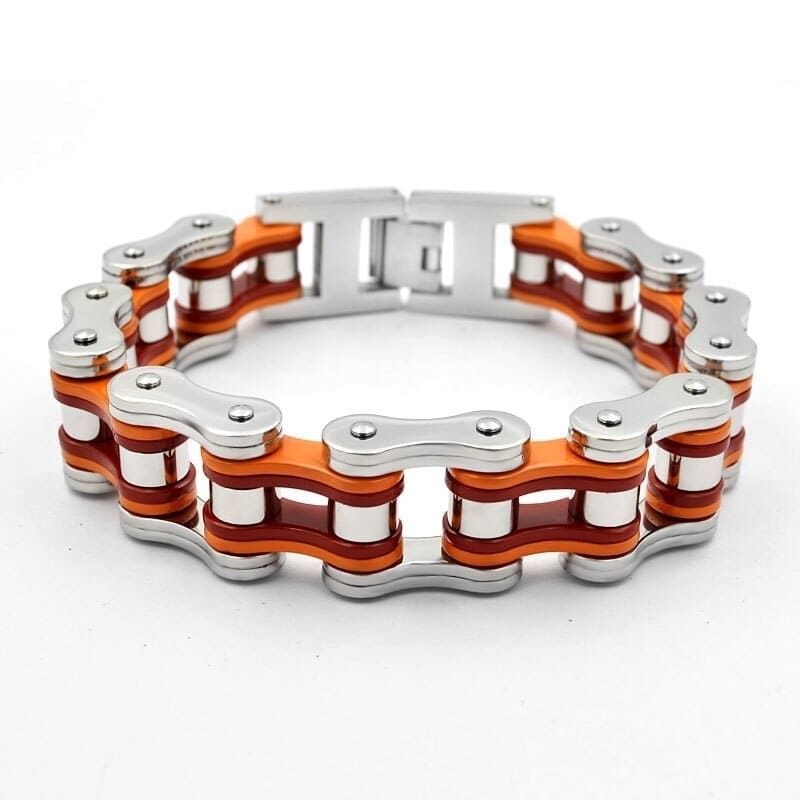 Bracelet chaine de moto enfant - Argent/Orange/Rouge